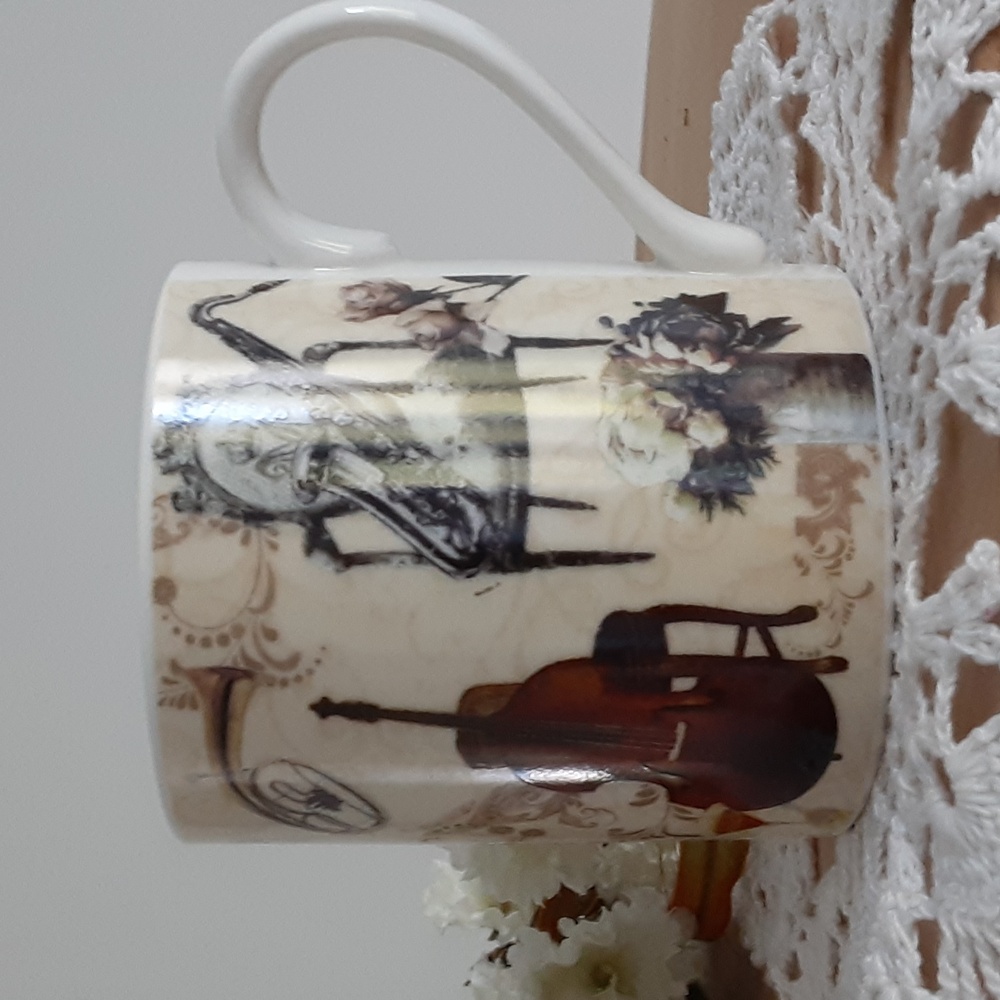 Summer River Violin Piano Musical Instruments Floral Cup Mug 8 oz